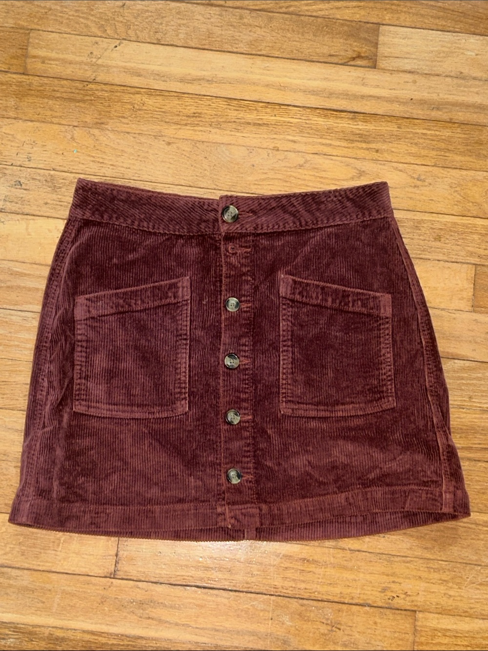American Eagle Outfitters Burgundy Corduroy Button-Front Mini Skirt